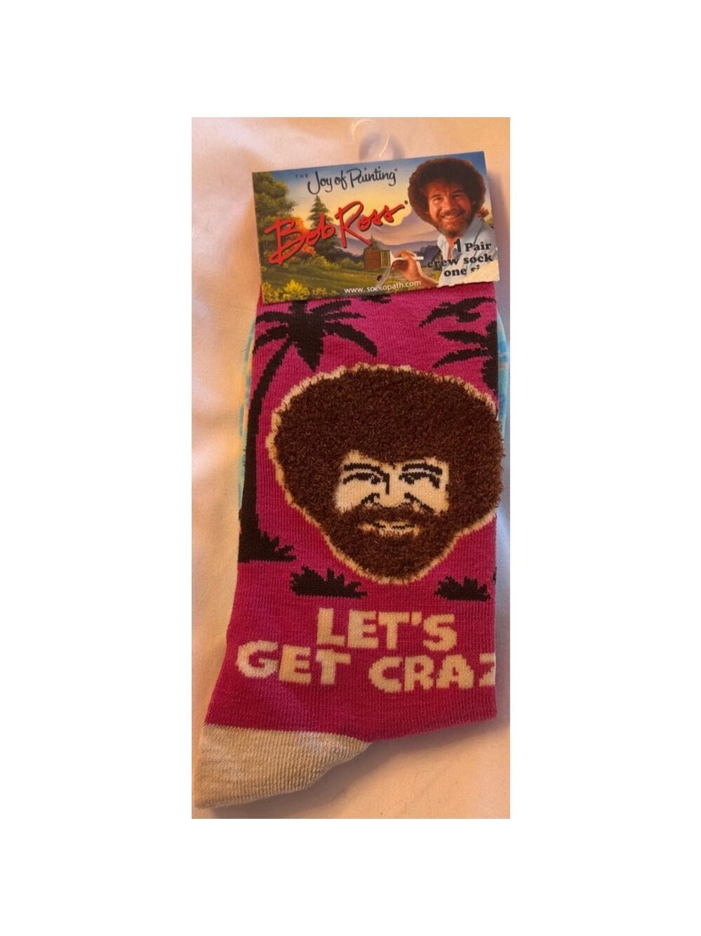 Women's Bob Ross Pink Blue Crew Socks One Size